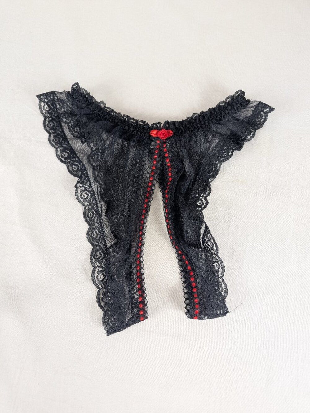 Fredericks of Hollywood Black Lace Sheer Crotchless Panties One Size Vintage